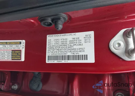 2021 Honda Cr-V Awd Ex из США, поврежденный, VIN 5J6RW2H54MA004807